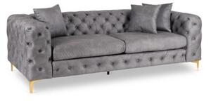 Sofa SORRENTO 3S Trzyosobowa Szara Welurowa Nowoczesna Glamour