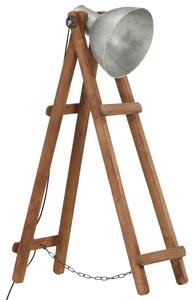 Lampa podłogowa, srebrna, E27, lite drewno mango