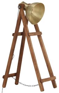 Lampa podłogowa, kolor mosiądzu, E27, lite drewno mango