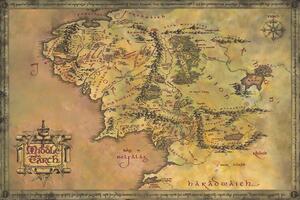 Plakat, Obraz The Lord of the Rings - Map of the Middle Earth, (91.5 x 61 cm)