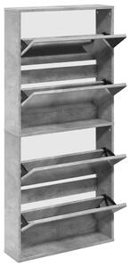 Szafka na buty z lustrem, 4 poziomy, szary beton, 63x17x134 cm