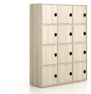 Szafa biurowa FRAME, 12x drzwi, 1299 x 450 x 1735 mm, mechaniczny zamek szyfrowy, dąb naturalny