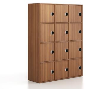 Szafa biurowa FRAME, 12x drzwi, 1299 x 450 x 1735 mm, mechaniczny zamek szyfrowy, orzech