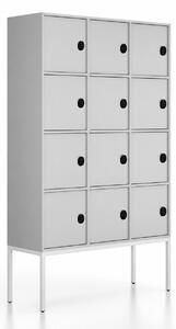 Szafa biurowa FRAME, podstawa biała, 12x drzwi, 1299 x 450 x 2185 mm, mechaniczny zamek szyfrowy, szary