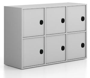 Szafa biurowa FRAME, niska, 6x drzwi, 1299 x 450 x 881 mm, mechaniczny zamek szyfrowy, szary