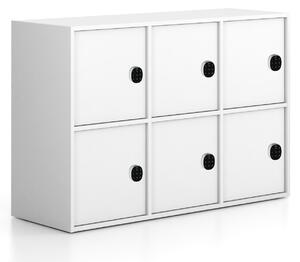 Szafa biurowa FRAME, niska, 6x drzwi, 1299 x 450 x 881 mm, mechaniczny zamek szyfrowy, biały