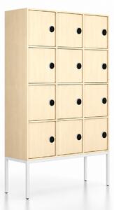 Szafa biurowa FRAME, podstawa biała, 12x drzwi, 1299 x 450 x 2185 mm, mechaniczny zamek szyfrowy, brzoza