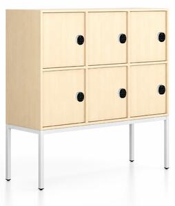 Szafa biurowa FRAME, niska, podstawa biała, 6x drzwi, 1299 x 450 x 1331 mm, mechaniczny zamek szyfrowy, brzoza