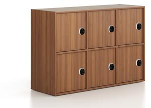 Szafa biurowa FRAME, niska, 6x drzwi, 1299 x 450 x 881 mm, mechaniczny zamek szyfrowy, orzech