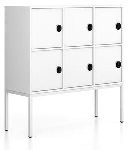 Szafa biurowa FRAME, niska, podstawa biała, 6x drzwi, 1299 x 450 x 1331 mm, mechaniczny zamek szyfrowy, biały