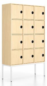 Szafa biurowa FRAME, biała podstawa, 12 drzwi, 1299 x 450 x 2185 mm, zamek RFID, brzoza