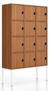Szafa biurowa FRAME, biała podstawa, 12 drzwi, 1299 x 450 x 2185 mm, zamek RFID, orzech