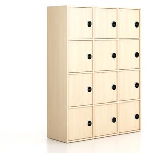 Szafa biurowa FRAME, 12x drzwi, 1299 x 450 x 1735 mm, zamek RFID, brzoza