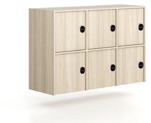 Szafa biurowa FRAME, niska, 6 x drzwi, 1299 x 450 x 881 mm, zamek RFID, dąb naturalny