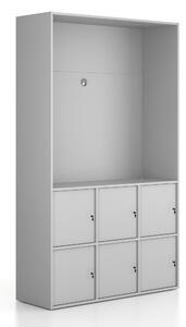 Szafka biurowa FRAME, 6x drzwi, z wnęką, 1299 x 450 x 2162 mm, zamek cylindryczny, szary
