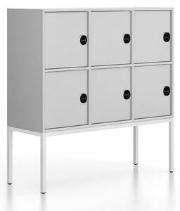 Szafa biurowa FRAME, niska, biała podstawa, 6x drzwi, 1299 x 450 x 1331 mm, zamek RFID, szary