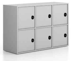 Szafa biurowa FRAME, niska, 6 x drzwi, 1299 x 450 x 881 mm, zamek RFID, szary
