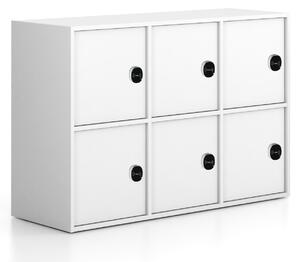 Szafa biurowa FRAME, niska, 6 drzwi, 1299 x 450 x 881 mm, zamek RFID, biały