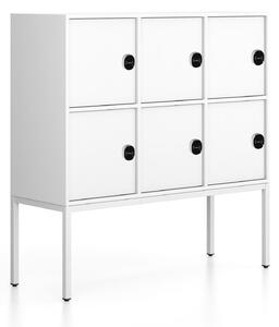 Szafa biurowa FRAME, niska, biała podstawa, 6x drzwi, 1299 x 450 x 1331 mm, zamek RFID, biały
