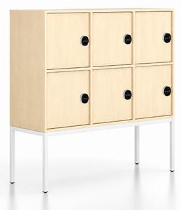 Szafa biurowa FRAME, niska, biała podstawa, 6x drzwi, 1299 x 450 x 1331 mm, zamek RFID, brzoza