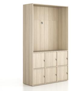 Szafka biurowa FRAME, 6x drzwi, z wnęką, 1299 x 450 x 2162 mm, zamek cylindryczny, dąb naturalny