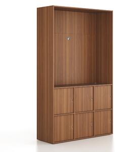 Szafka biurowa FRAME, 6x drzwi, z wnęką, 1299 x 450 x 2162 mm, zamek cylindryczny, orzech