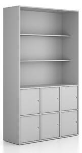 Szafka biurowa FRAME, 6x drzwi, 2x półka, 1299 x 450 x 2162 mm, zamek cylindryczny, szary