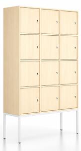 Szafa biurowa FRAME, podstawa biała, 12x drzwi, 1299 x 450 x 2185 mm, zamek cylindryczny, brzoza