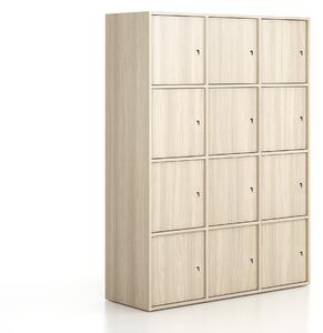 Szafa biurowa FRAME, 12x drzwi, 1299 x 450 x 1735 mm, zamek cylindryczny, dąb naturalny
