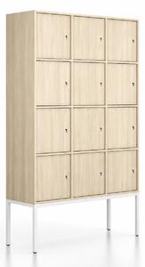 Szafa biurowa FRAME, podstawa biała, 12x drzwi, 1299 x 450 x 2185 mm, zamek cylindryczny, dąb naturalny