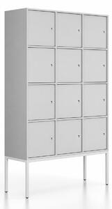 Szafa biurowa FRAME, podstawa biała, 12x drzwi, 1299 x 450 x 2185 mm, zamek cylindryczny, szary