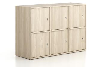 Szafa biurowa FRAME, niska, 6x drzwi, 1299 x 450 x 881 mm, zamek cylindryczny, dąb naturalny