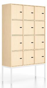 Szafa biurowa FRAME, podstawa biała, 12x drzwi, 1299 x 450 x 2185 mm, mechaniczny zamek szyfrowy, brzoza