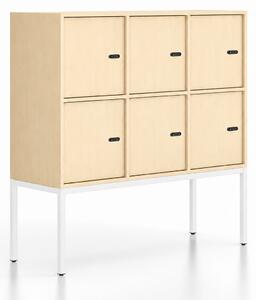 Szafa biurowa FRAME, niska, podstawa biała, 6x drzwi, 1299 x 450 x 1331 mm, mechaniczny zamek szyfrowy, brzoza