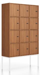 Szafa biurowa FRAME, podstawa biała, 12x drzwi, 1299 x 450 x 2185 mm, mechaniczny zamek szyfrowy, orzech