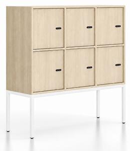 Szafa biurowa FRAME, niska, podstawa biała, 6x drzwi, 1299 x 450 x 1331 mm, mechaniczny zamek szyfrowy, dąb naturalny