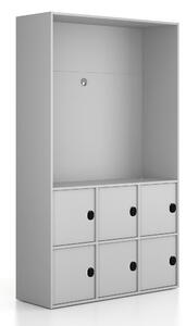 Szafka biurowa FRAME, 6x drzwi, z wnęką, 1299 x 450 x 2162 mm, mechaniczny zamek szyfrowy, szary