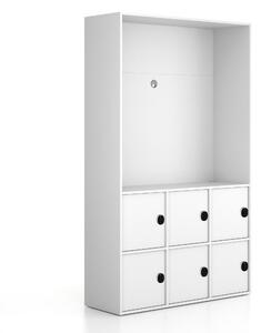 Szafka biurowa FRAME, 6x drzwi, z wnęką, 1299 x 450 x 2162 mm, mechaniczny zamek szyfrowy, biały