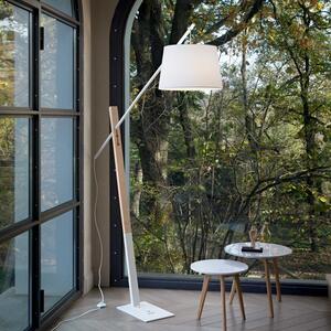 Duża lampa stojąca podłogowa drewniana z białym abażurem Ideal Lux 207582 Eminent E27 230cm