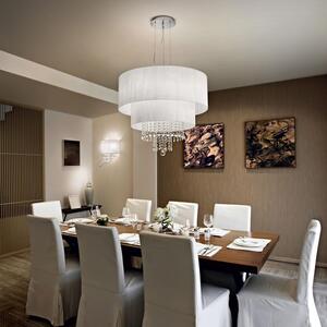 Duża lampa wisząca z białym kaskadowym abażurem i kryształkami Ideal Lux 068299 Opera 6xE27 71cm x 210cm