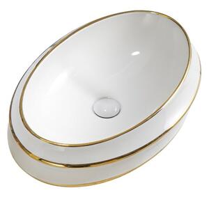 Umywalka nablatowa HYDROSAN YOKO-WH-GL-LN-600 Owalny Biały + Złote pasy