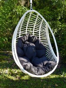 Fotel Wiszący Ogrodowy BELLISSIMO Biały Kosz + Szara Poduszka