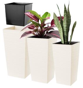 Donice z wkładem Tuluza dłuto 25 cm + 30 cm + 35 cm, kremowe