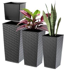 Donice na kwiaty z wkładem Pesaro rattan 25 cm + 30 cm + 35 cm, grafit