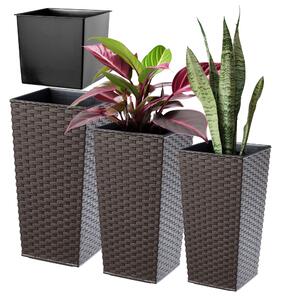 Donice na kwiaty z wkładem Pesaro rattan 25 cm + 30 cm +35 cm, mokka