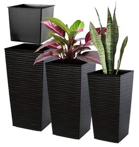 Donice na kwiaty z wkładem Tuluza dłuto 25 cm + 30 cm + 35 cm, czarne