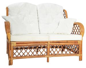 Jasnobrązowa 2-osobowa sofa rattanowa z lnianą tapicerką H3-A65