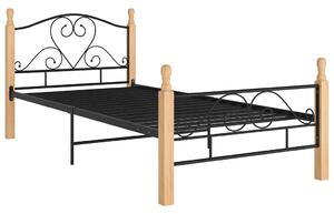 Metalowe Łóżko Czarny Jednoosobowe + Jasny Dąb 90X200 Cm E6-T56