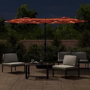 Podwójny parasol ogrodowy z LED, terakota, 316x145 cm