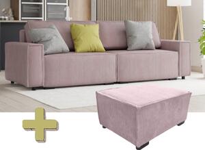 Trzyosobowa sofa z taboretem SMART SET, jasnoróżowa